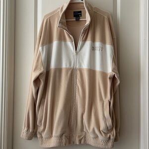 South Pole zip Up Velour Track Jacket pockets men’s size XL beige cream white